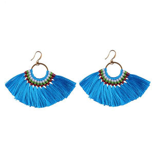 Fringe Tassel Fan Earrings - Bright Blue