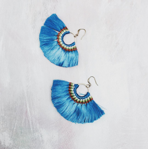 Fringe Tassel Fan Earrings - Bright Blue culture canyon Fringe Tassel Fan Earrings - Bright Blue culture canyon