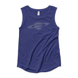Saturn Faded Halftone Print Cap Sleeve T-Shirt