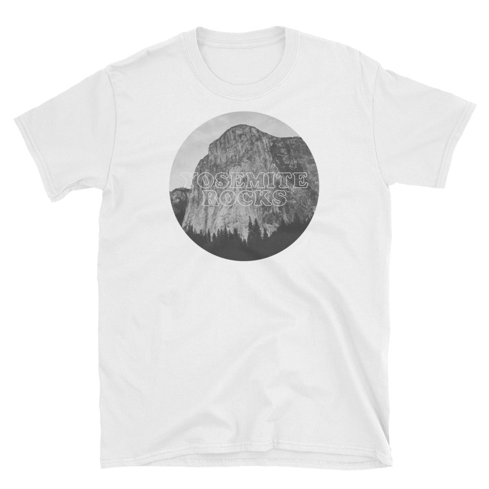 Yosemite Rocks Black and White Image on White T-Shirt