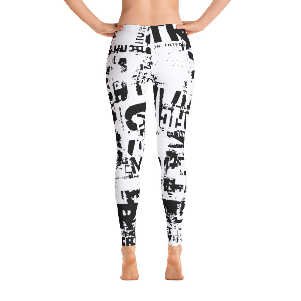 Black and White Print Supplex Gym Leggings, Luxury supplex fabric
