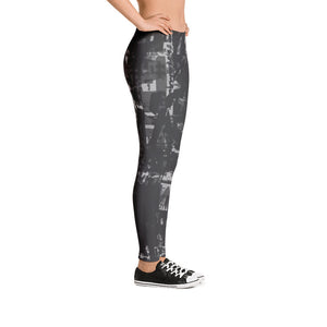 Charcoal Gray and Black Grunge Print Leggings by Grafik Girl