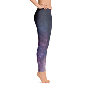 Milky Way Galaxy Print Yoga Pants - Leggings - Purple